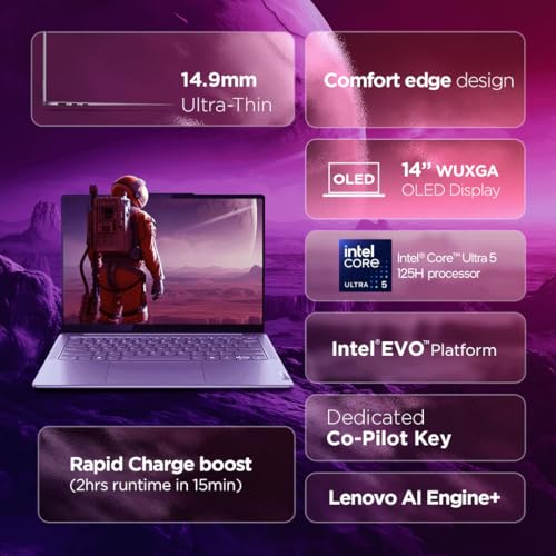 Lenovo Yoga Slim 7, Intel Core Ultra 5 125H, 16GB RAM, 512GB SSD, AI PC, WUXGA-OLED, 14"/35.5cm, Windows 11, Microsoft 365 Basic + Office 2024, Grey, 1.39Kg, 83CV00DFIN, AI Powered Laptop