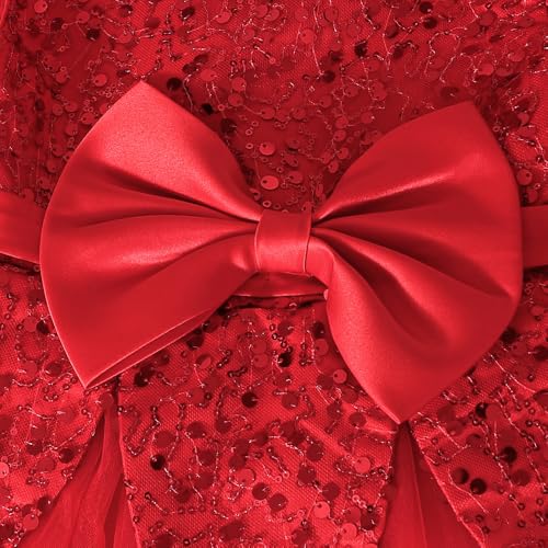 Hopscotch Girls Sleeveless Red Sequin Embellished Bow Dress for Age (8-10 Years)