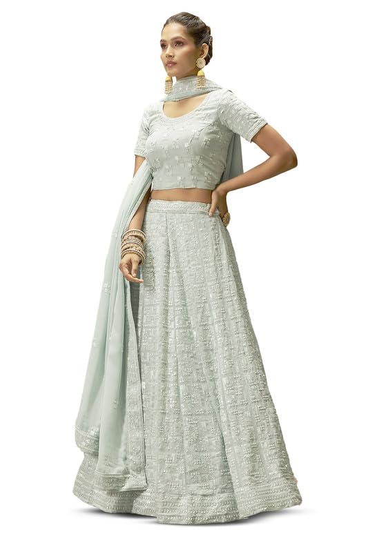Soch Womens Powder Blue Georgette Geometric Pattern Sequin Embellished Unstitched Lehenga Set