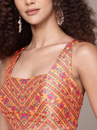 Aarke Ritu Kumar Yellow Fern Square Neck Blouse With Lehanga And Dupatta