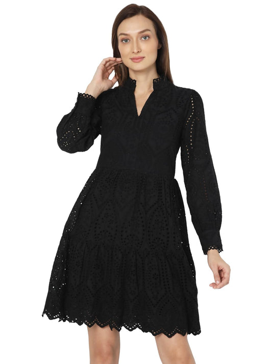 Vero Moda Women's Cotton Fit and Flare Above The Knee Dress (10310699- Black