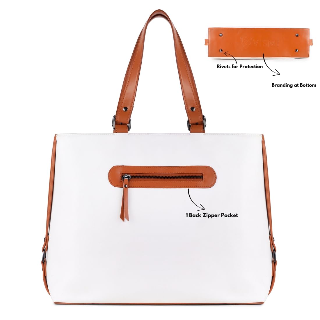 VISMIINTREND Vegan Leather Tote Shoulder Bags for Women Office Use, Fits Upto 15.6 Inch Macbook Laptops, Work/Travel/College Bag, Stylish Ladies Totes Purse Handbag, Gifts for Wife/Sisters (White)