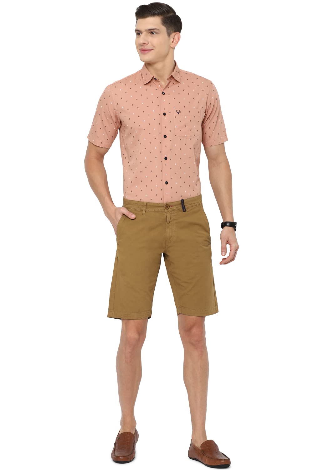 Allen Solly Men's Casual Shorts (ALSRVTLFT47809_Dark Khaki_Small)