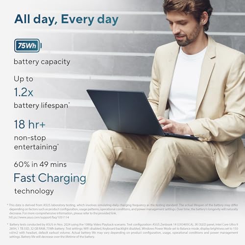 ASUS Zenbook 14 (2026),Smartchoice,Intel Core Ultra 7 255H,32GB RAM,1TB SSD,OLED,Touchscreen,14"(35.5 cm),Win 11,M365 Basic(1Y)* Office 24,Ponder Blue,1.28 Kg,UX3405CA-QL1015WS,Thin & Light Laptop