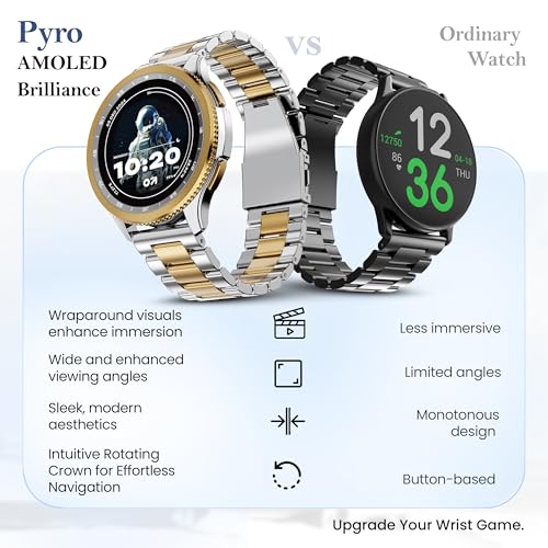 GOBOULT Pyro Smartwatch 1.43'' AMOLED Screen, BT Calling 5.3, 600 Nits Brightness, IP68, 150+ Watchfaces, 120+ Sports Modes, AI Voice Assistant, SpO2 Monitoring (Gold Silver)
