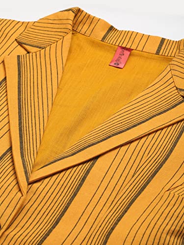 Cottinfab Women Yellow & Black Striped Blazer Single-Breasted