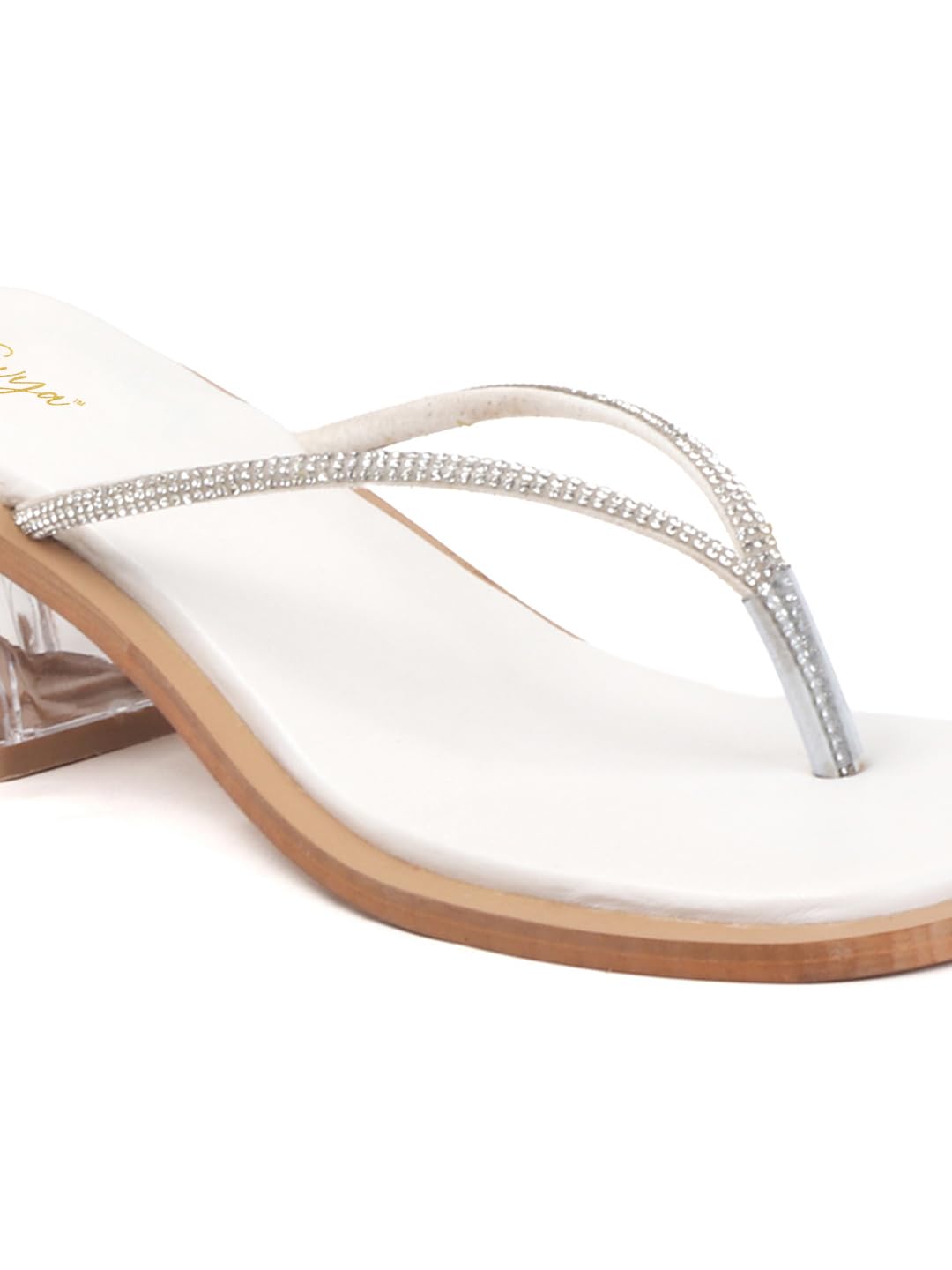 SVYA Women Block Heel Sandal (White, UK Footwear Size System, Adult, Women, Numeric, Medium, 9)