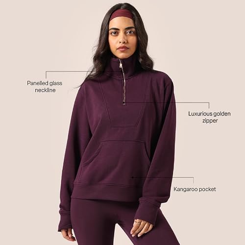 BlissClub BlissTerry Half Zip Jacket for Women, Premium Cotton French Terry, 10X More Durable Than Cotton, Relaxed Fit with Kangaroo Pocket