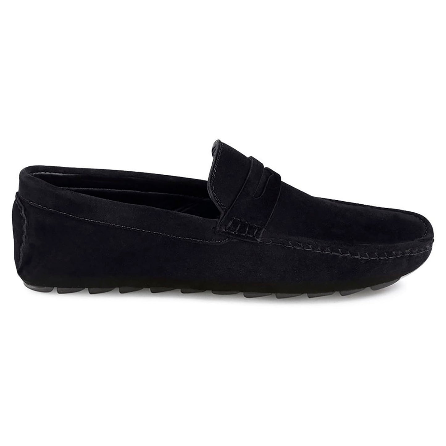 LOUIS STITCH Men's Obsidian Black Demesure Unerobe Italian Suede Leather Shoes Moccasin Style Handmade Loafers for Men (ITSU) (Size-9 UK)