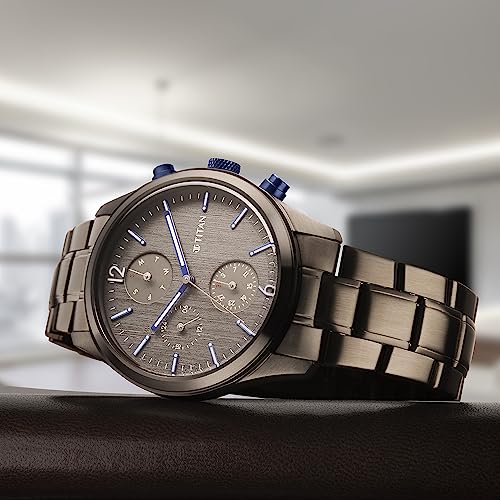 Titan Neo Splash Quartz Multifunction Anthracite Dial Anthracite Stainless Steel Strap Watch for Men - NT1805KM07