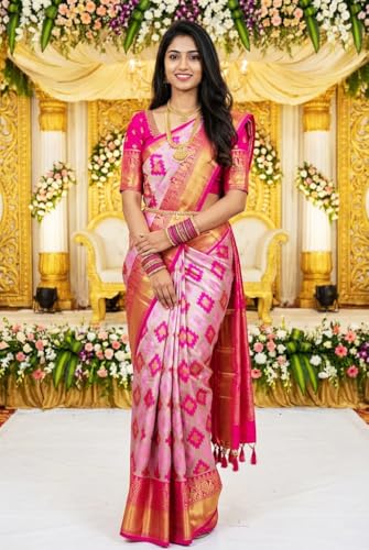SREE KUMARAN Women's Kanchipuram Kubera Silk Pure Pattu Sarees With Blouse (VSK298-12), Blue