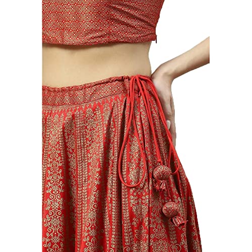 BIBA Womens Polyester Lehenga Set Readymade Tomato Red L