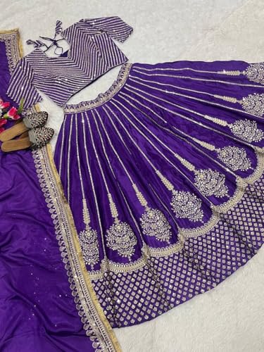 Forteo Fashion Wedding Embroidered Lehenga Choli, Purple with Silver Work, Heavy chinnon Work // Free size lahegha choli