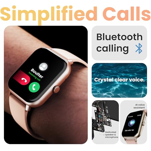 Boult Drift+ Smart Watch 1.85''HD Screen, Bluetooth Calling, IP68, 500 Nits Brightness,150+ Watchfaces, AI Voice Assistant, SpO2 Monitoring, 100+ Sports Mode Smartwatch (Peach Fuzz)