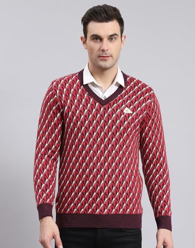 Monte Carlo Purple Wine Mix Self Design Pullover | Warm Woolen Pullover for Men | Soft Comfortable Knitted Winter Wear Sweater for Men's