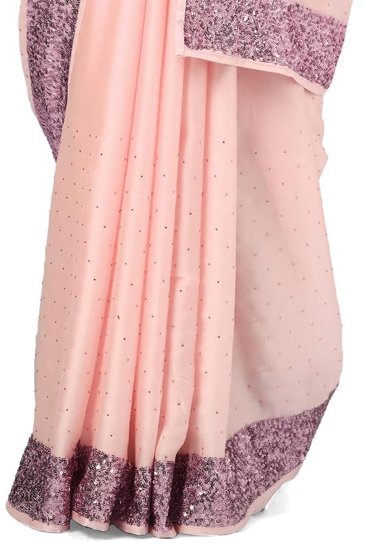 Soch Womens Peach Satin Saree With Stones And Sequins
