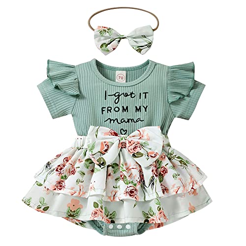 Hopscotch Baby Girls Text Print Bodysuit with Headband In Green Color For Ages (6-9 Months)
