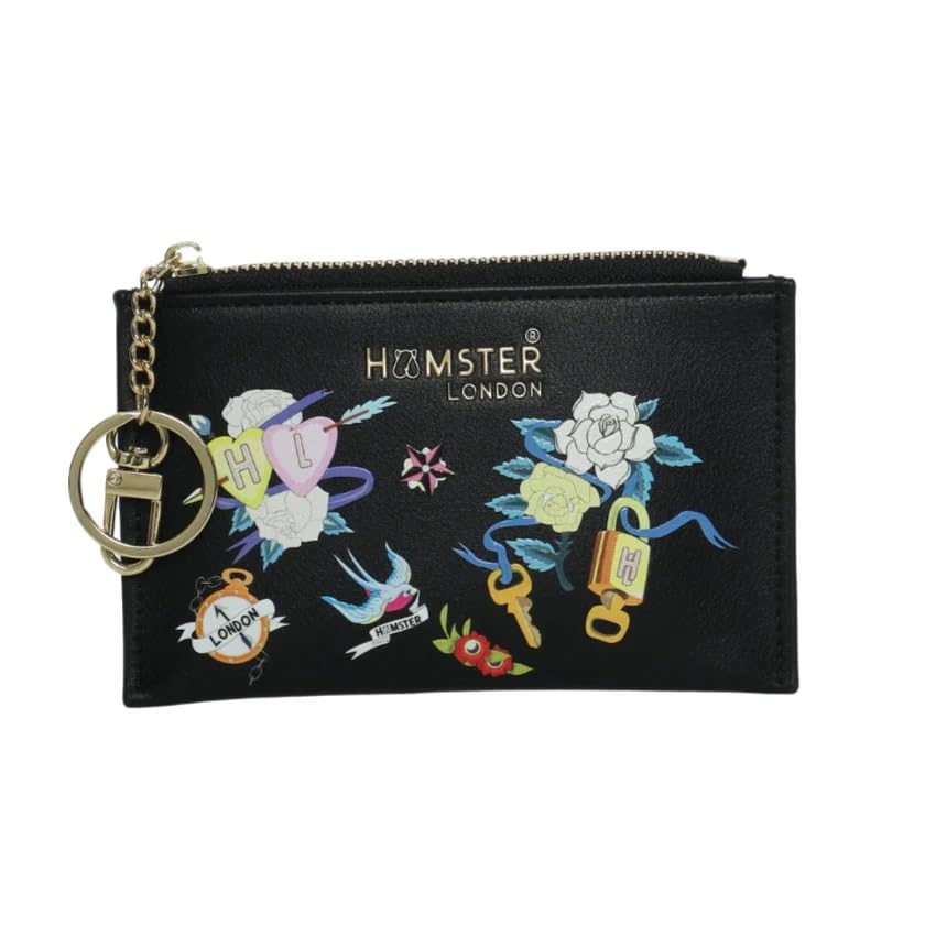 Hamster London Women Leather Millionaire Victoria Card Case with Zip-Black