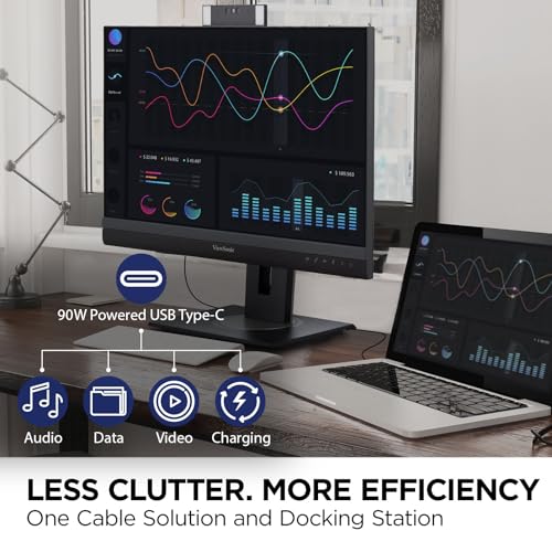ViewSonic VG2457V 24” (60.96 Cm) FHD 100Hz Video Conferencing Docking Monitor with Windows Hello and Zoom Certified Pop-up Webcam and 5W Speakers