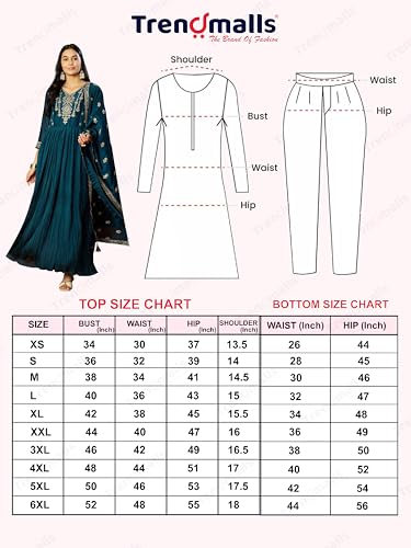 TRENDMALLS Women's Vichitra Silk Embroidery Salwar Suit Set Anarkali Kurta Set with Dupatta (G329-Morpeach-S)