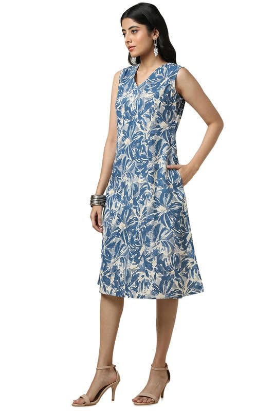 Soch Womens Beige Cotton Slub Floral Print Dress