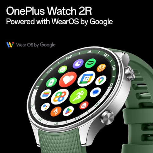 OnePlus Watch 2R with Wear OS 4 by Google,Snapdragon W5 Chipset,Upto 100hrs Battery Life,1.43’’ AMOLED Display,100+ Sports Mode,Dual Frequency GPS,5 ATM,IP68 & BT Calling [Forest Green]