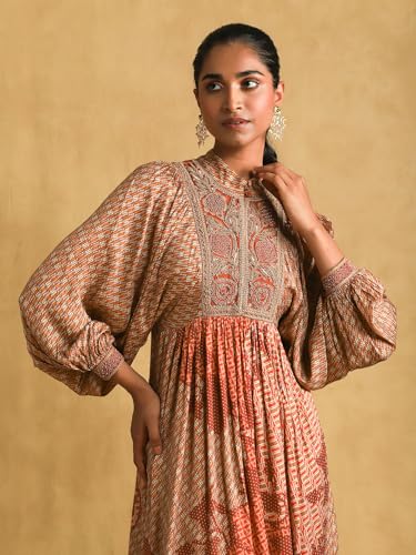 Ritu Kumar Rust Micro Print Embroidered Dress