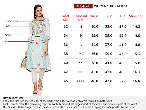 BIBA Women Rayon Printed Mix and Match A-Line Kurta (Chi16890_Peach_32)