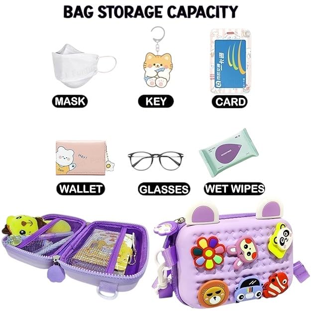 JI ACCESSORIES Cartoon Soft Silicone Bag Crossbody Shoulder Bag Purse Waterproof Anti Fall Stationery Storage Bag Handbag Sweet Birthday Gift For Children Students Girls, Multicolor (PURPLE)