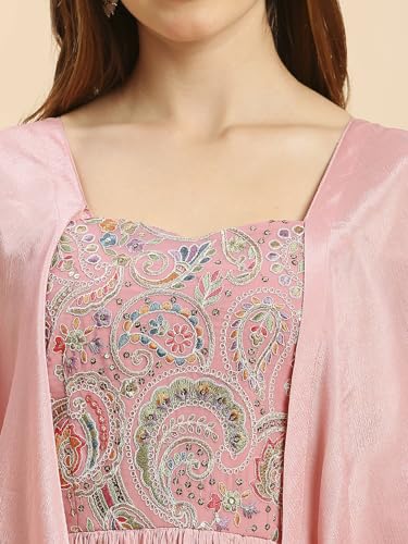 madhuram textiles Women's Chinon Gown for Women Ethnic with Embroidery Work Long Maxi Gown(M-2456) (in, Alpha, XL, Regular, Pink)