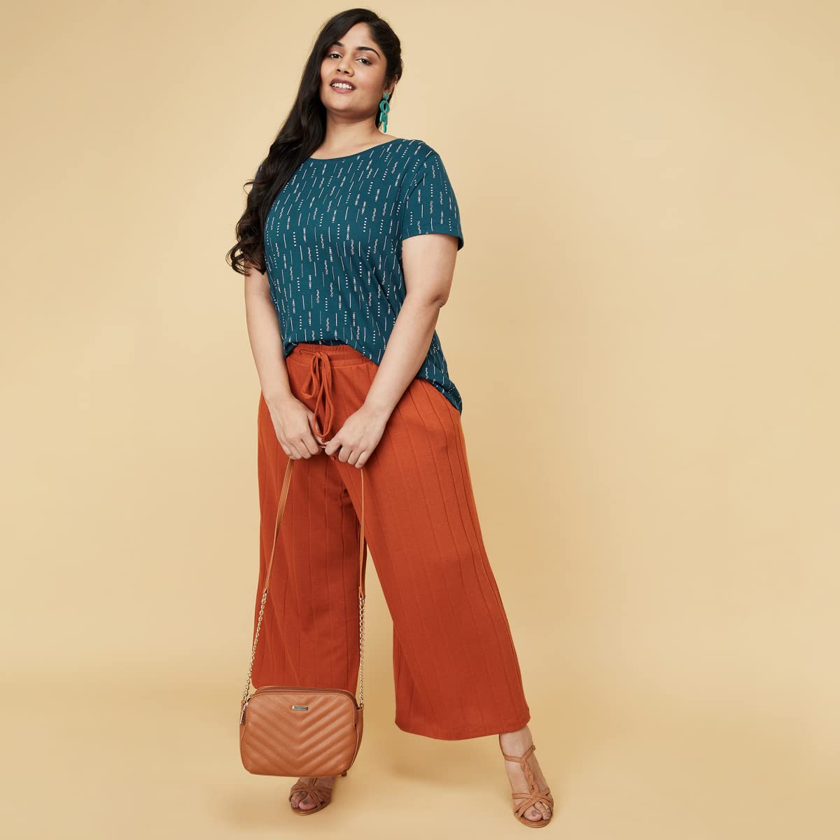 Max Women's Plus Size Pure Cotton Printed Regular Fit Round Neck Cotton T-Shirt (Tery2Bp_Teal)