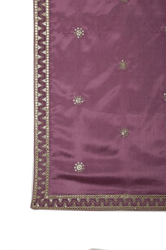 Soch Womens Purple Sequinned Embellished Chinon Suit Set with Dupatta
