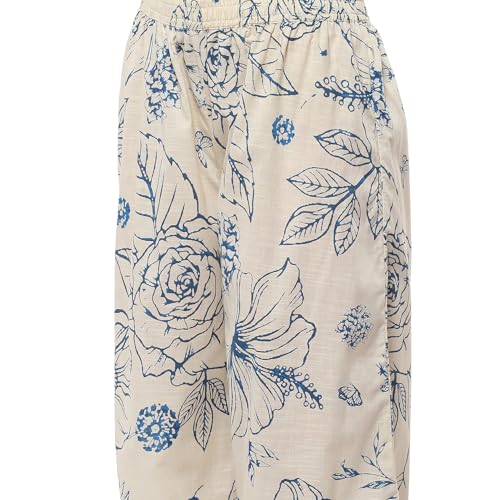 Biba Women Off-White and Blue Cotton Straight Suit Set_44