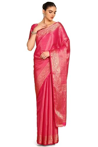 Soch Womens Fuchsia Ethnic Motifs Woven Design Zari Silk Blend Saree
