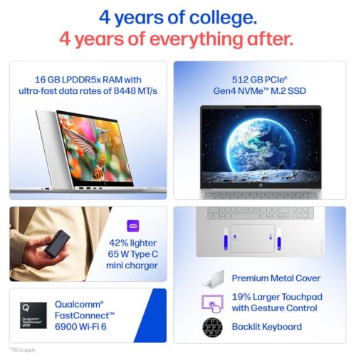 HP Omnibook 3, Snapdragon X Processor 45 TOPS (16GB LPDDR5x,512GB SSD) 2K WUXGA, Anti-Glare, 14''/35.6cm, Win 11, M365*Office 24,Silver,1.42kg, hz0026QU, Lighter mini Charger, FHD IR Camera, AI Laptop