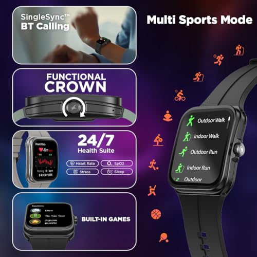Fastrack VOX Neo Smart Watch with 1.91” Curved TFT Display, Rotary Crown, Offline Voice Commands,To-Do list, BT Calling, 24/7 Health Suite, SpO2, HRM, Sleep Tracking, IP68 Water Resistant - Leafy Sage