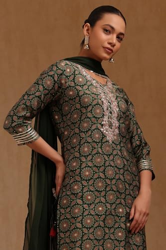 Soch Womens Green Muslin Ethnic Motifs Salwar Suit With Zari