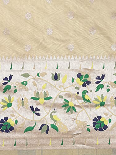 Pandadi Saree Women's Paithani Paithani Silk Saree With Blouse Piece (371PS22_Beige)