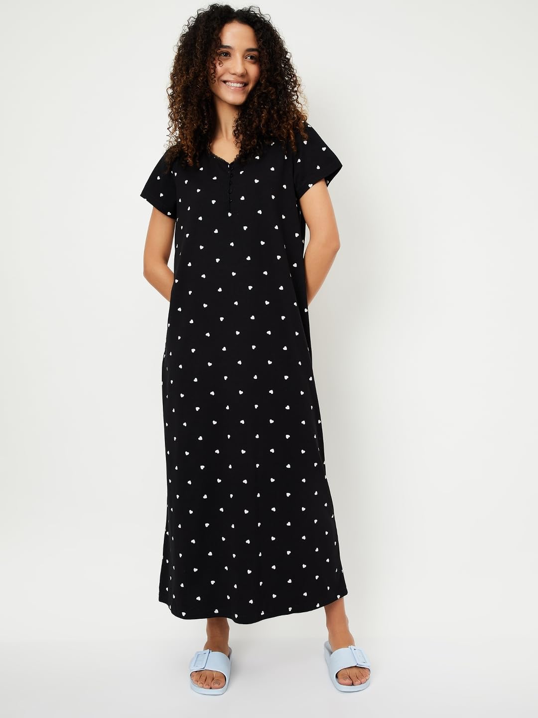 Max Women's Cotton Casual Nightgown (KG1108_Black_L)