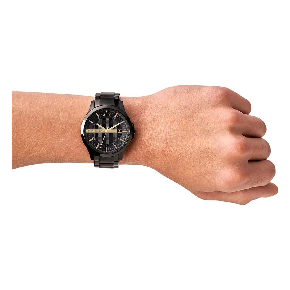 Armani Exchange Men's Three-Hand Date, Stainless Steel Analog Watch, 46Mm Case Size, Black, One Size, Bracelet, Band_Black
