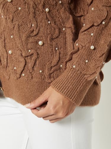 Max Women Pearl Embellished Cardigan (Beige_L)