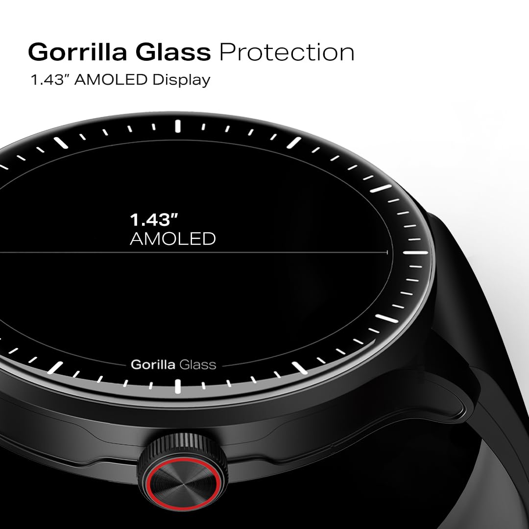 boAt Valour Watch 1 GPS, Advanced X2 Chip,6-Axis Motion 360° Tracking Sensor,15 Days Battery,1.43" AMOLED Display w/Gorilla Glass, AI Based Auto Gym, GPS, Smart Watches for Men & Women (Active Black)