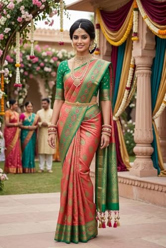 SREE KUMARAN Women's Kanchipuram Kubera Silk Pure Pattu Sarees With Blouse (VSK440-1)