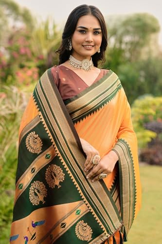 SGF11 Women's Kanjivaram Soft Silk Saree With Unstiched Blouse Piece (Yellow)