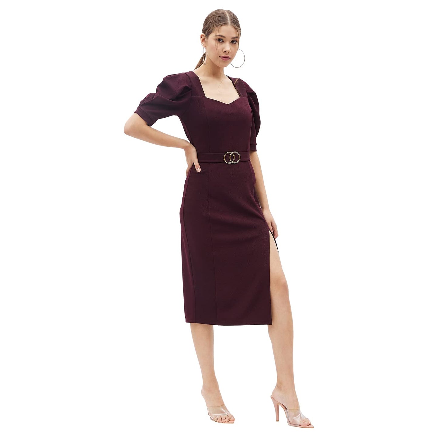 Harpa Women's Polyester Standard Length Dress Wine_XS
