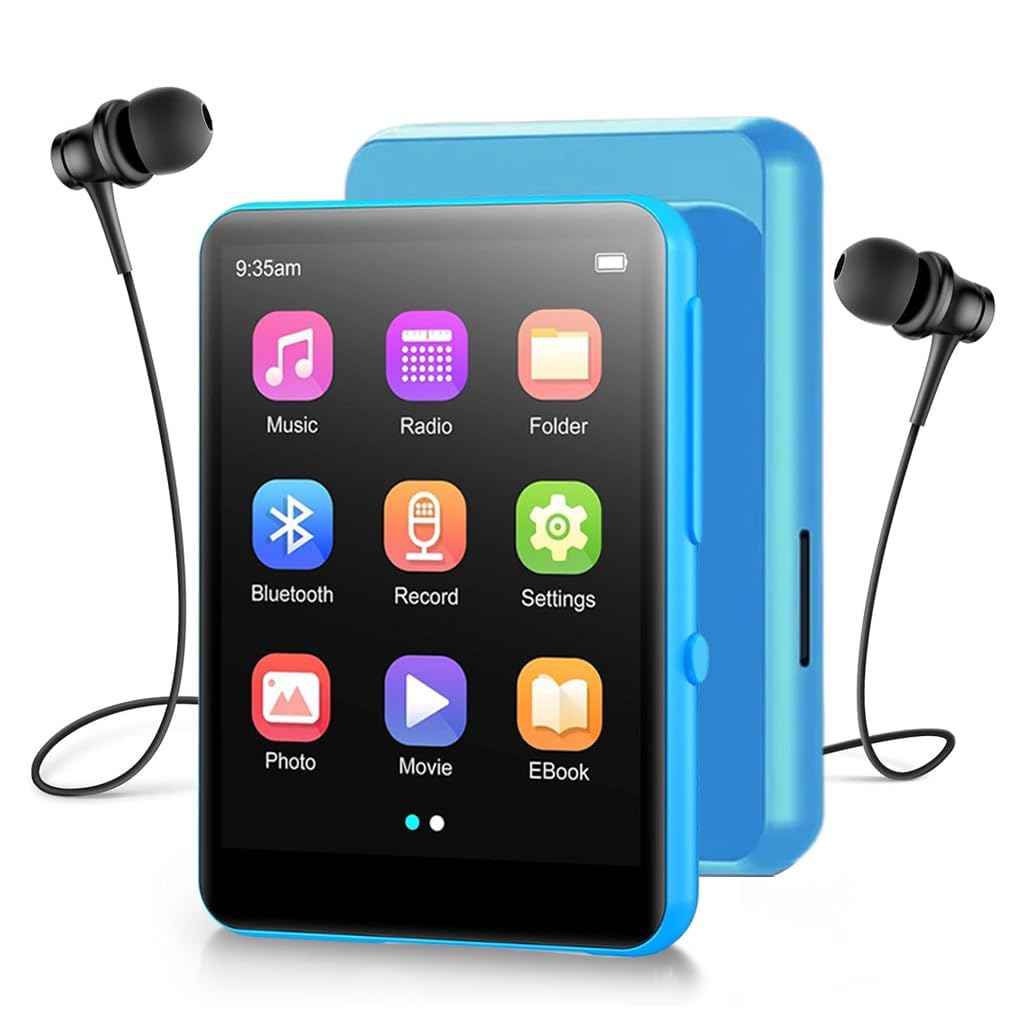 AUDIOCULAR M31 16GB Portable Mp3 Music Player with Bluetooth, 2.4” LCD Touch Screen, Video Playback, Built-in Speaker, Voice Recording Function Mini HiFi Lossless Digital Audio Player (16GB - Blue)