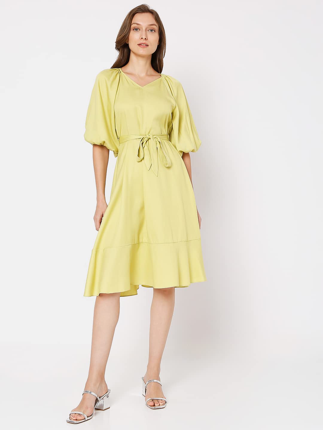 Vero Moda Women's Rayon A-Line Knee-Length Dress (118273202- Celery_M) Green