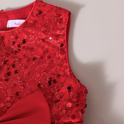 Hopscotch Girls Sleeveless Red Sequin Embellished Bow Dress for Age (8-10 Years)