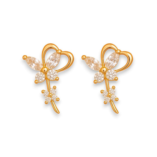 AccessHer Gold-Plated Butterfly Floral American Diamond Stud tops Earrings | Contemporary Mini Stud Jewellery For Gift | Lightweight Earrings for Women & Girls