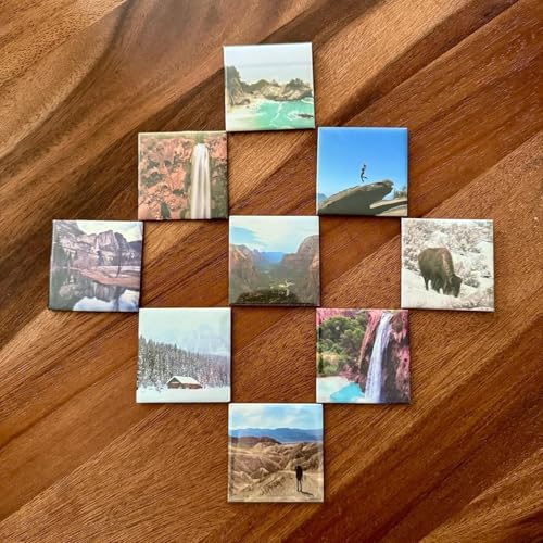 Customised Photo Fridge Magnet, Metallic, Personalised Frame, Thick and Durable, Gift for Birthday, Wedding, Corporate and Home Decor (9, 2x2, 3mm (Set of 9), Square)